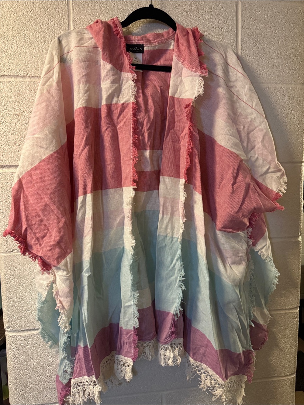 Fraas Pink and White Woven Fringe Scarf poncho